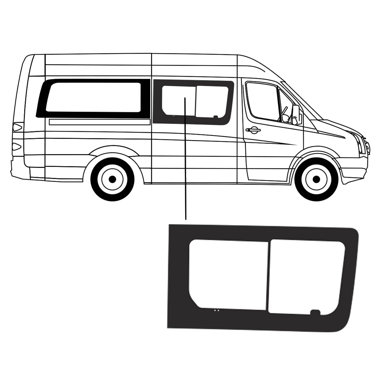 Schuifruit Mercedes Sprinter 2006 L2 Rechts Voor Schuifruit Mercedes Sprinter 2006 L2 Rechts Voor