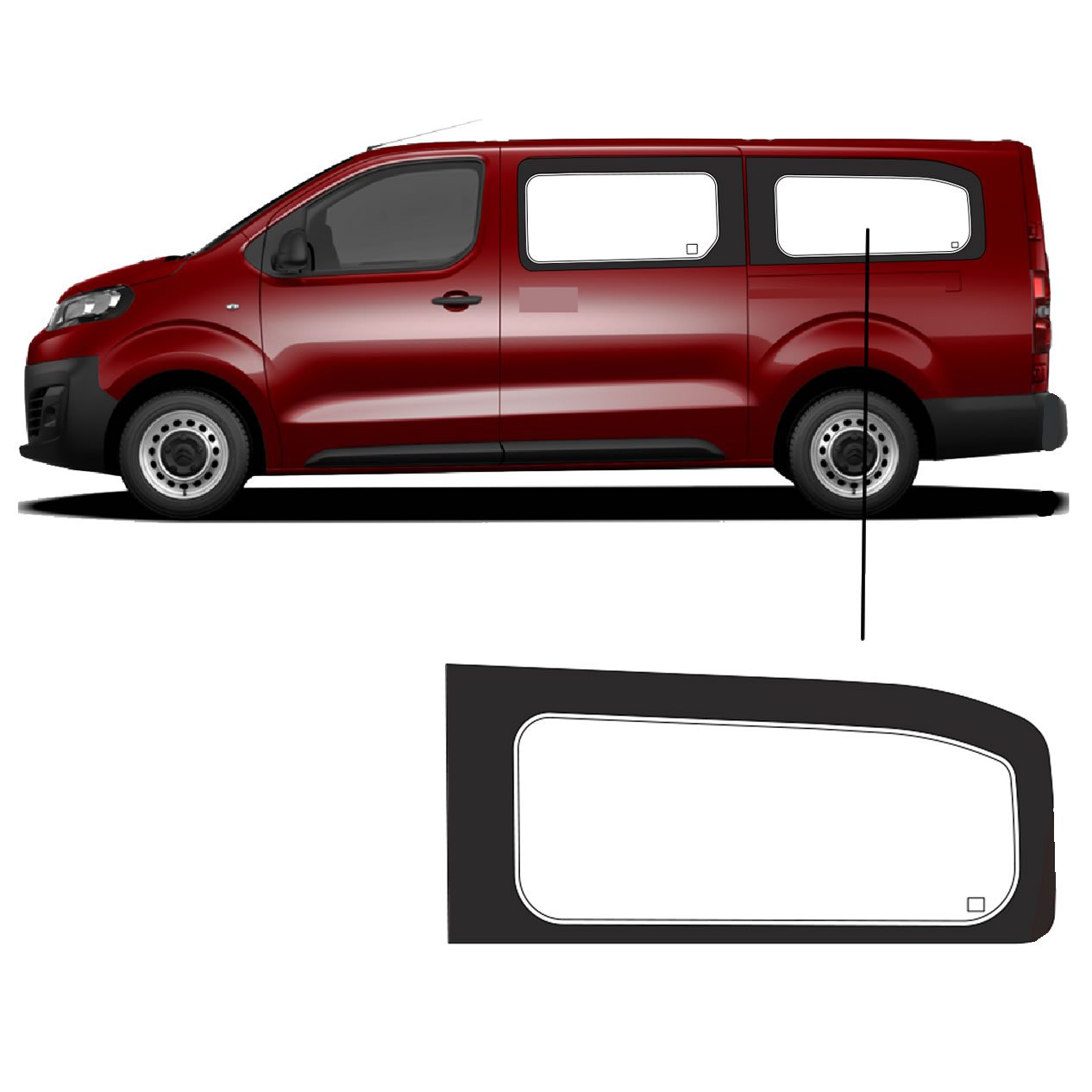 Zijruit Fiat Scudo Long Links Achter Zijruit Fiat Scudo Long Links Achter