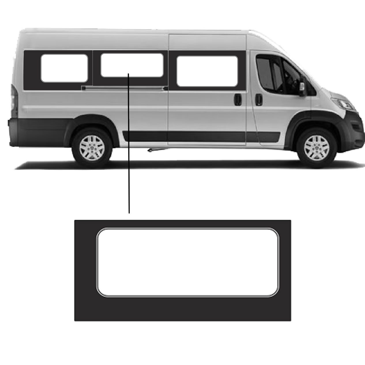 Zijruit Citroen Jumper L3 en L4 Rechts Midden Zijruit Citroen Jumper L3 en L4 Rechts Midden