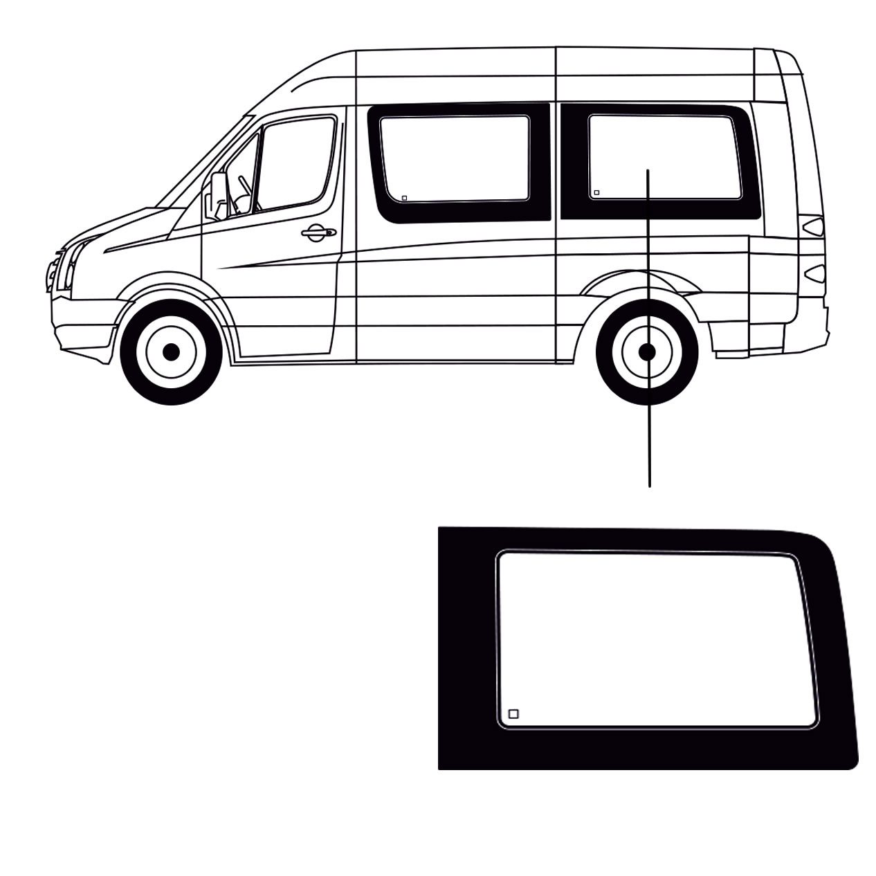 Zijruit Mercedes Sprinter 2006 L1 Links Achter Zijruit Mercedes Sprinter 2006 L1 Links Achter