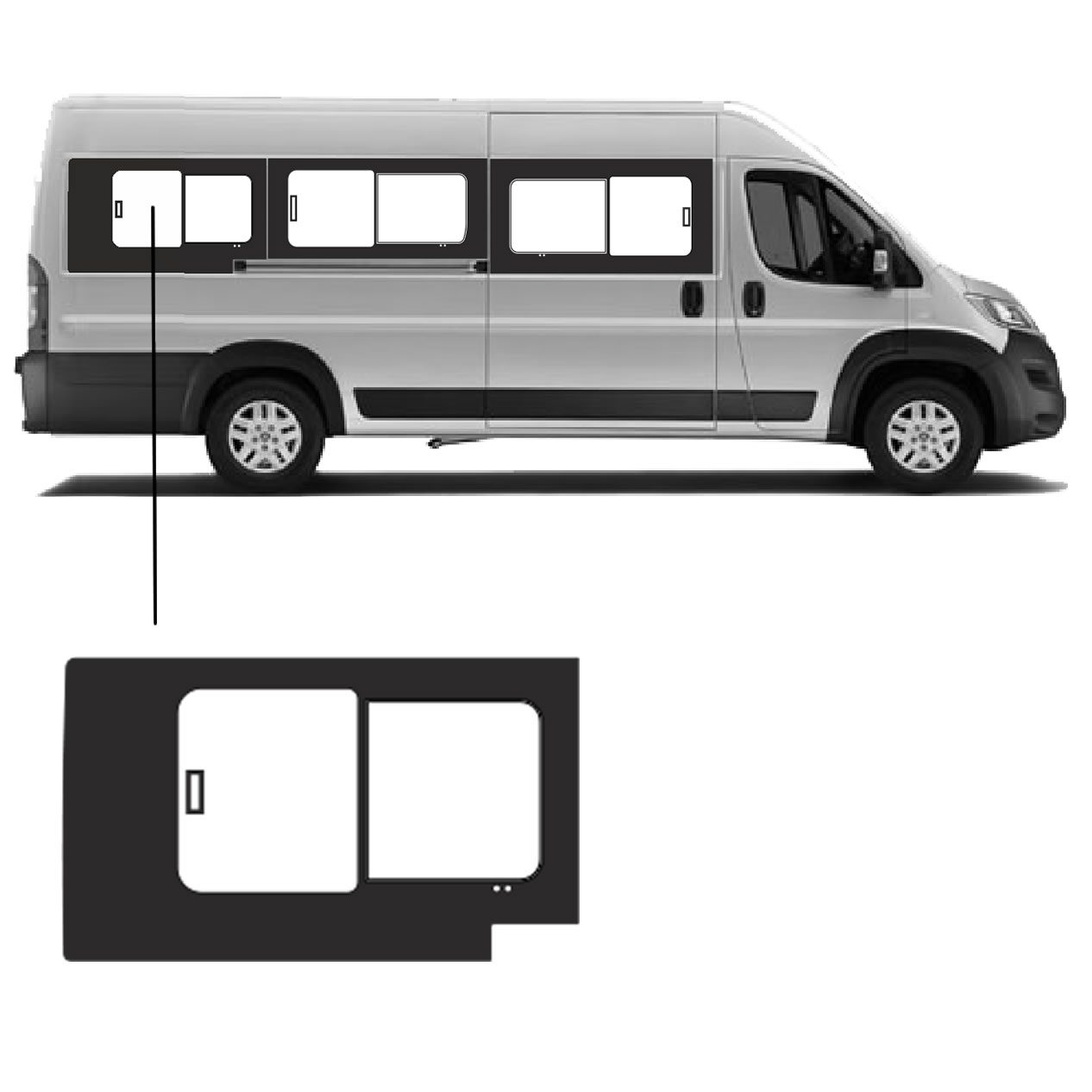 Schuifruit Fiat Ducato L4 Rechterzijde achter Schuifruit Fiat Ducato L4 Rechterzijde achter