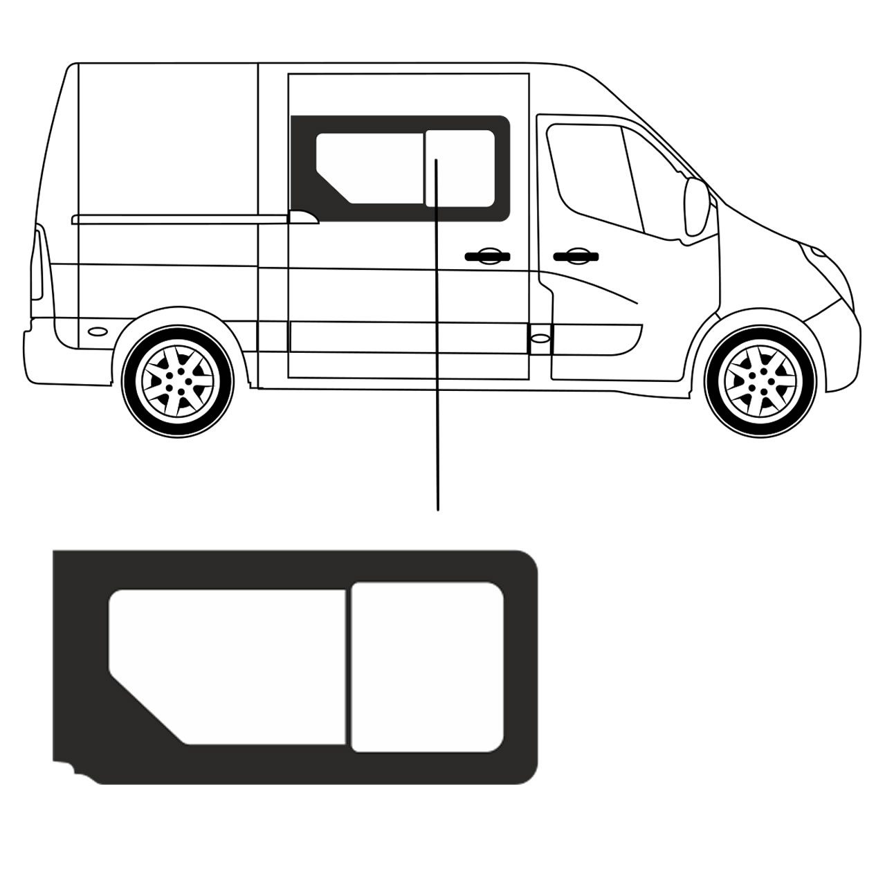 Schuifruit - Zijruit - Renault - Master - L1 - 2010 - Rechts - Voor Schuifruit - Zijruit - Renault - Master - L1 - 2010 - Rechts - Voor