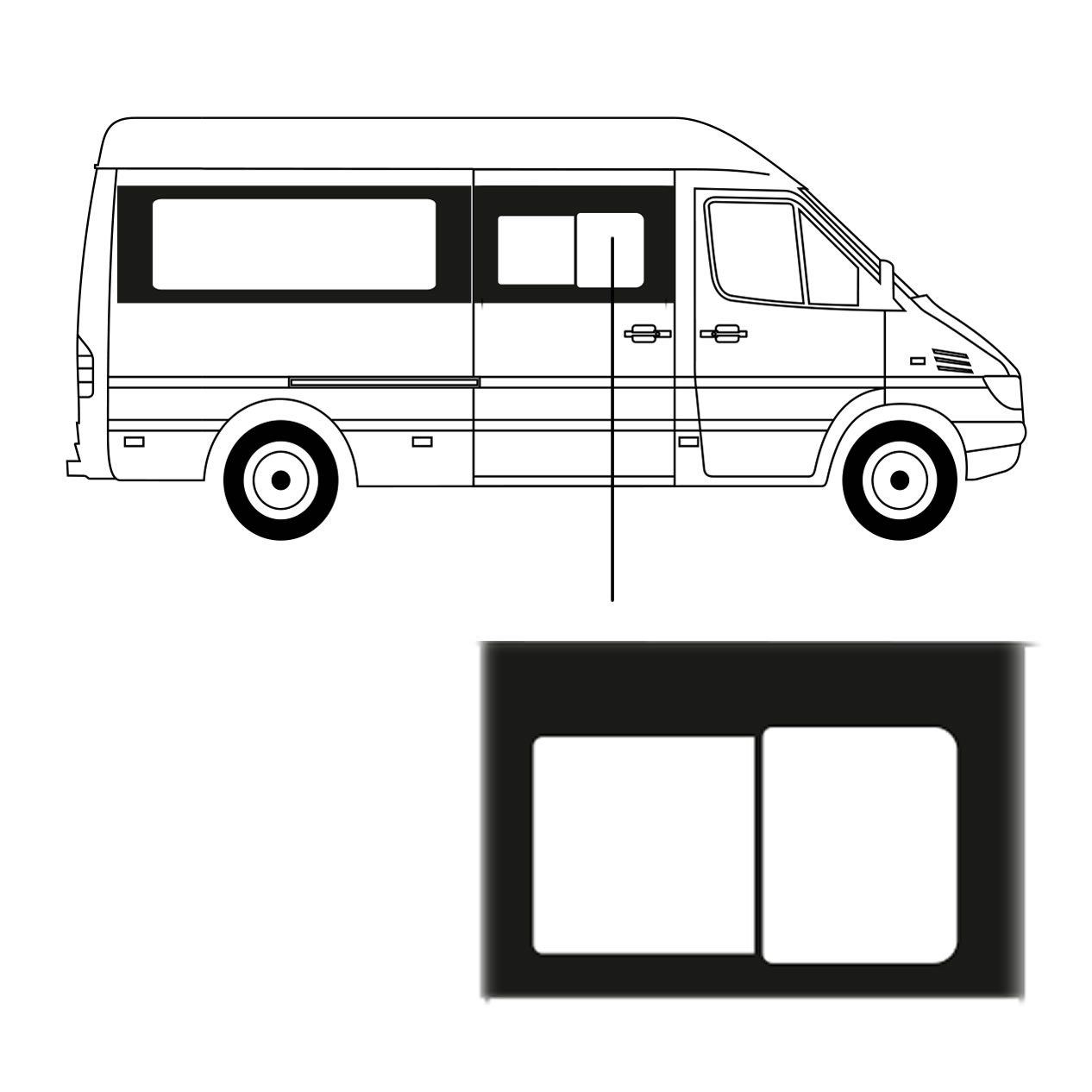 Schuifruit - Zijruit - Volkswagen LT35 - L2 - 1995/2006 - Rechts Voor Schuifruit - Zijruit - Volkswagen LT35 - L2 - 1995/2006 - Rechts Voor