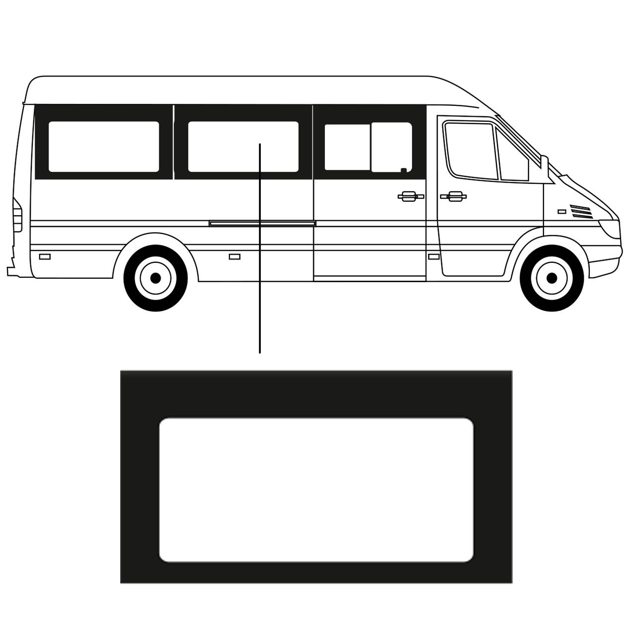 Zijruit - Mercedes Sprinter 312 - L3 - 1995/2006 - Rechts Midden Zijruit - Mercedes Sprinter 312 - L3 - 1995/2006 - Rechts Midden