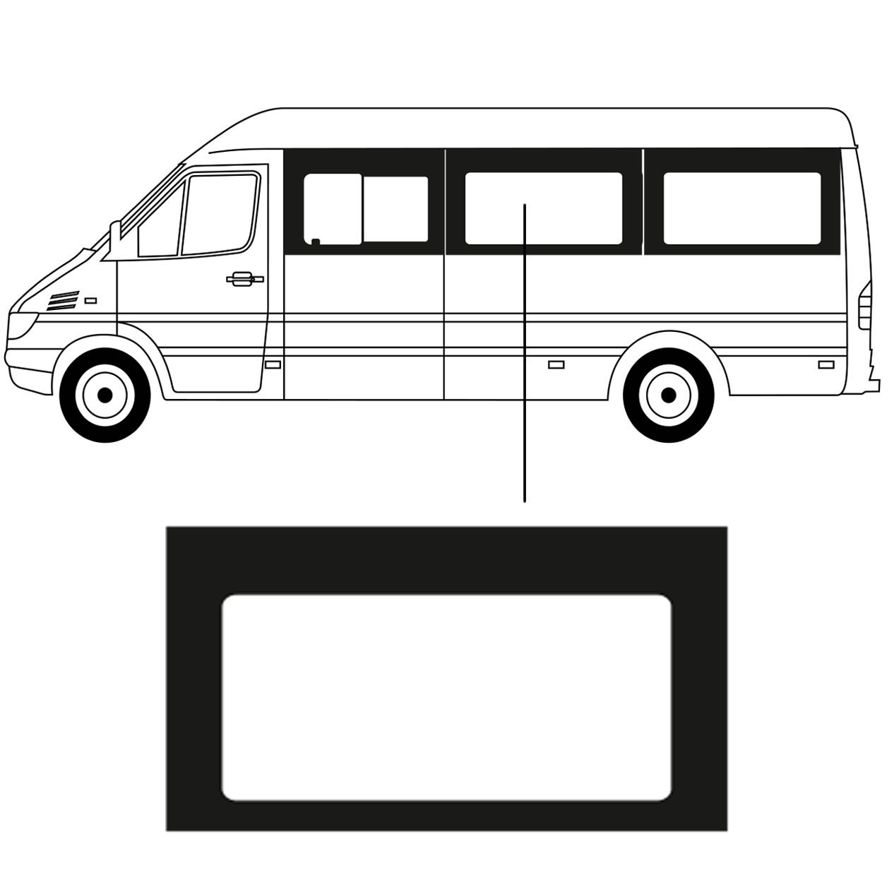 Zijruit - Volkswagen LT35 - L3 - 1995/2006 - Links Midden Zijruit - Volkswagen LT35 - L3 - 1995/2006 - Links Midden