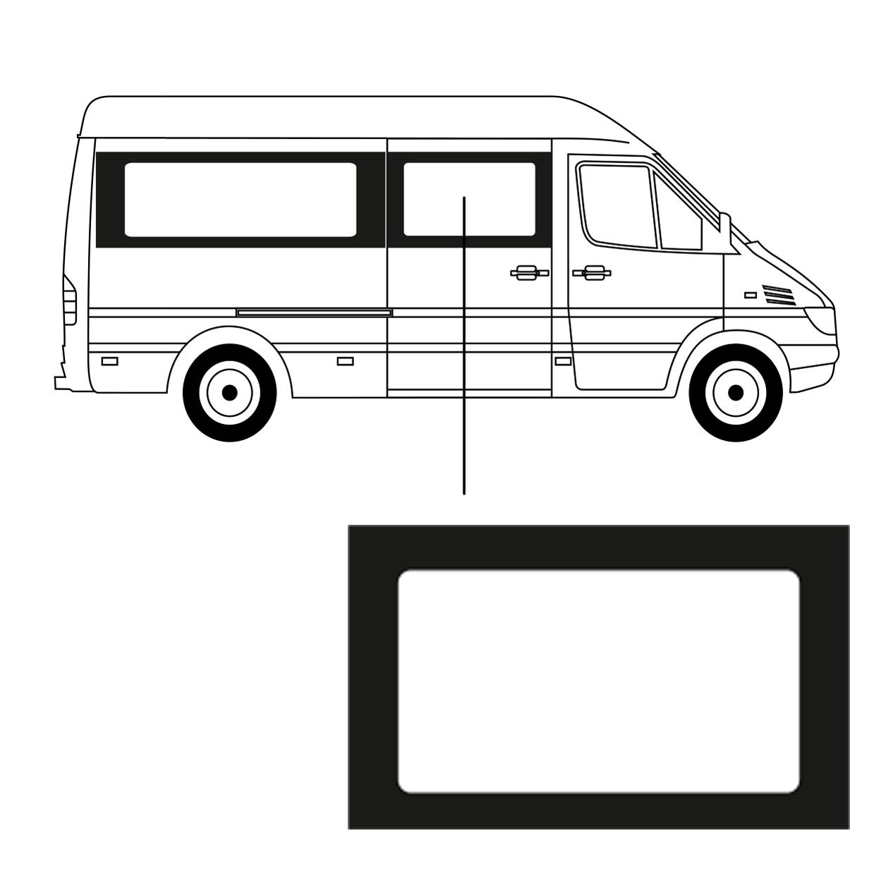 Zijruit - Volkswagen LT35 - L2 - 1995/2006 - Rechs Voor Zijruit - Volkswagen LT35 - L2 - 1995/2006 - Rechs Voor