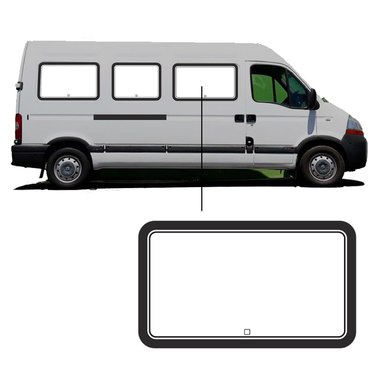 Zijruit Opel Movano - 1997 / 2010 - L3 - Rechts Voor Zijruit Opel Movano - 1997 / 2010 - L3 - Rechts Voor