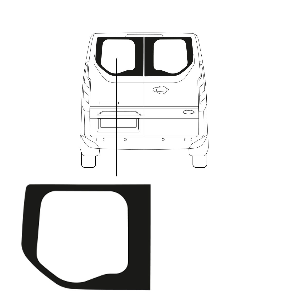 Achterruit - Ford Custom -vanaf 2014- Linker Achterdeur Achterruit - Ford Custom -vanaf 2014- Linker Achterdeur