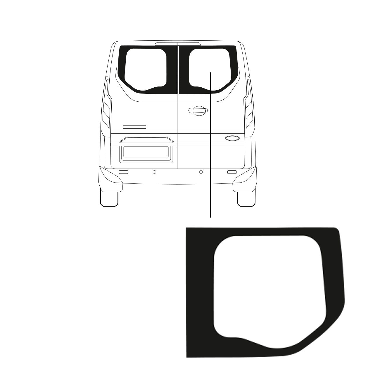 Achterruit - Ford Custom -vanaf 2014- rechter Achterdeur Achterruit - Ford Custom -vanaf 2014- rechter Achterdeur