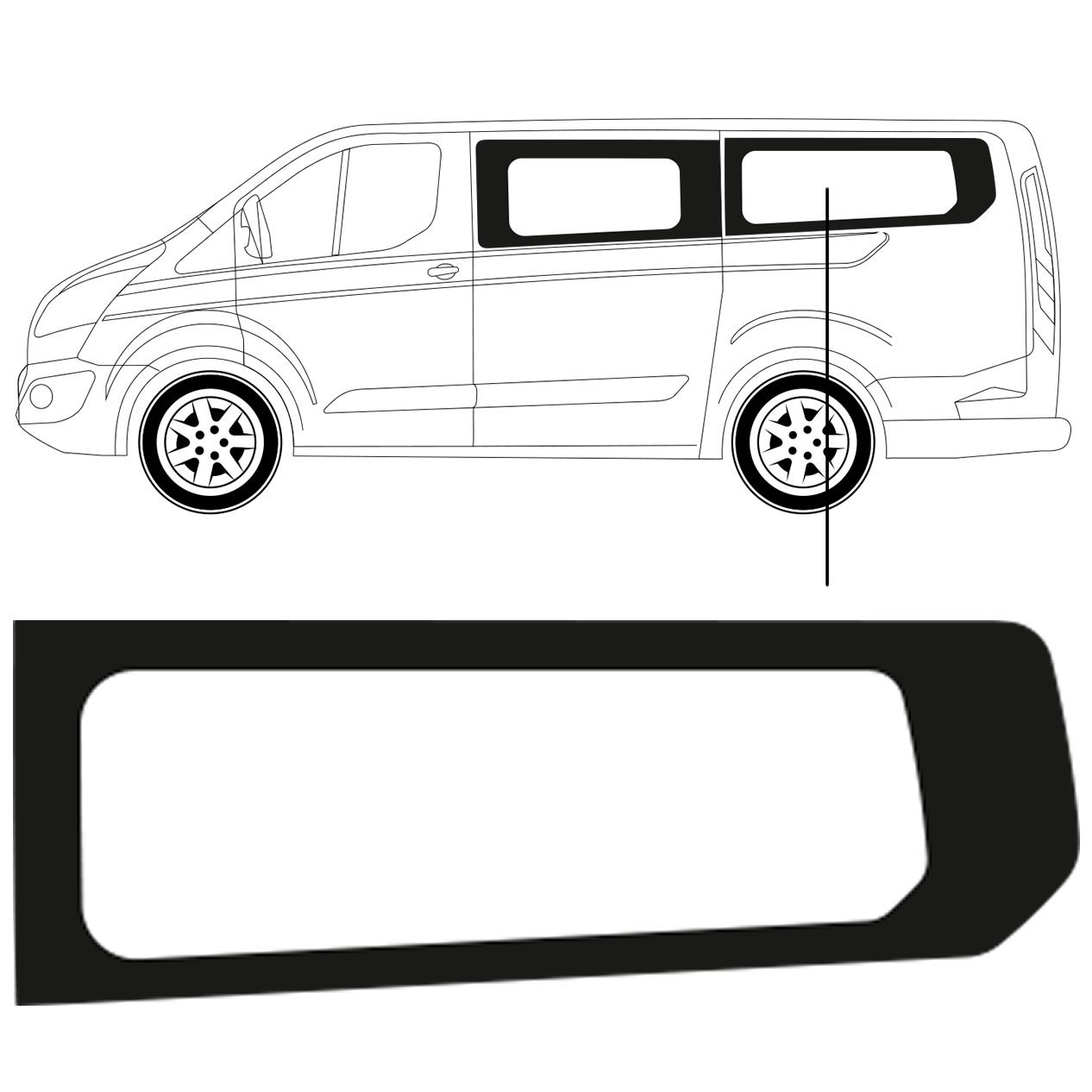 Zijruit - Ford Custom - L2- vanaf 2014 - Links achter Zijruit - Ford Custom - L2- vanaf 2014 - Links achter